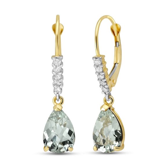 Galaxy Gold Products Jewelry - 14K. EARRINGS W/ DIAMONDS & GREEN AMETHYST